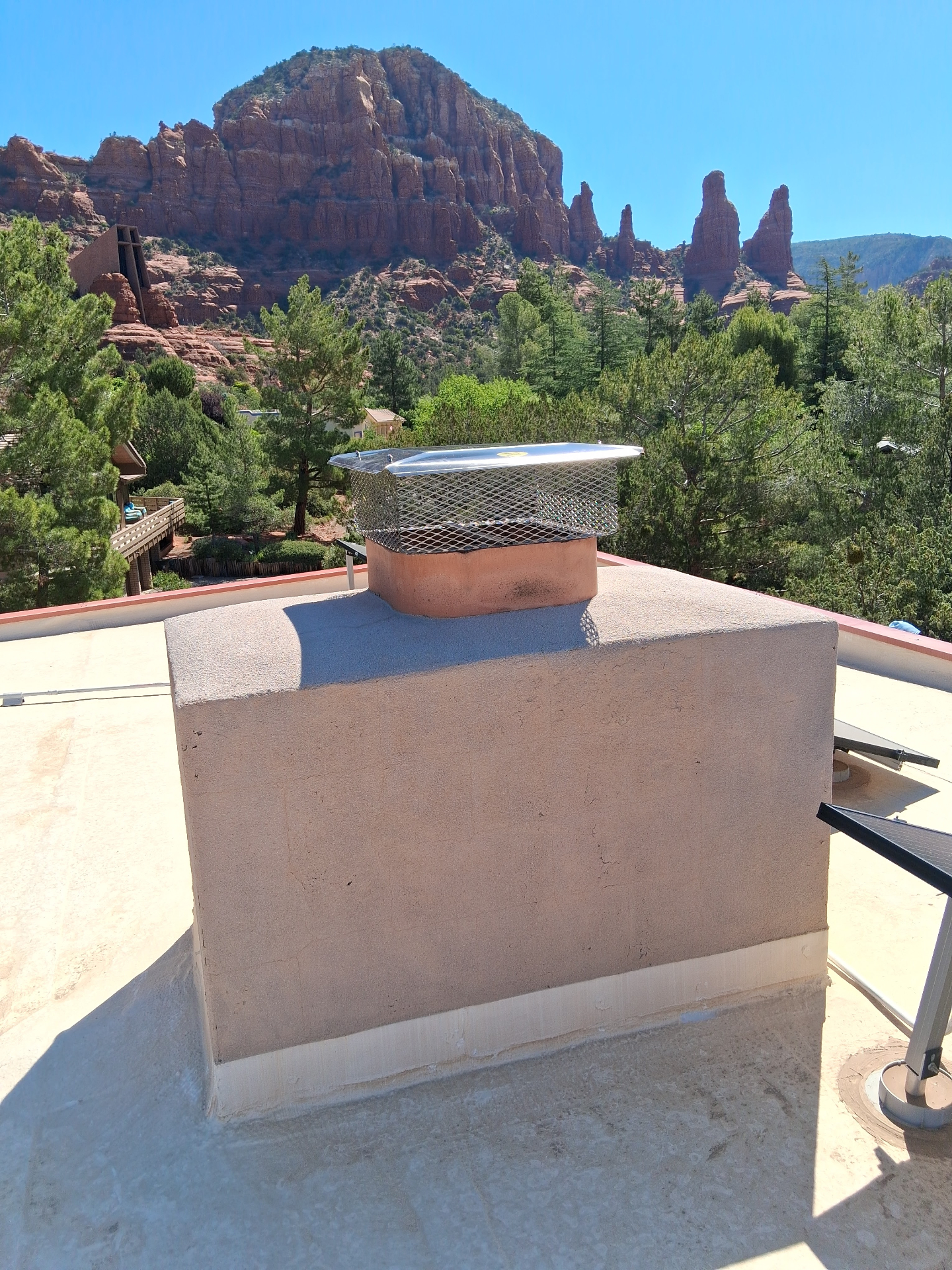 New chimney cap installed on stucco chimney in Sedona AZ